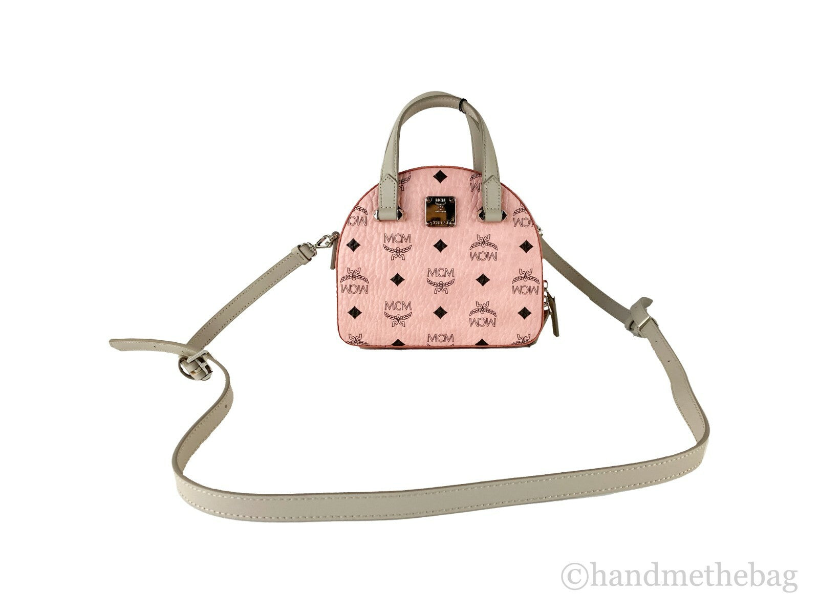 MCM Pink Leather Half Moon Crossbody Bag