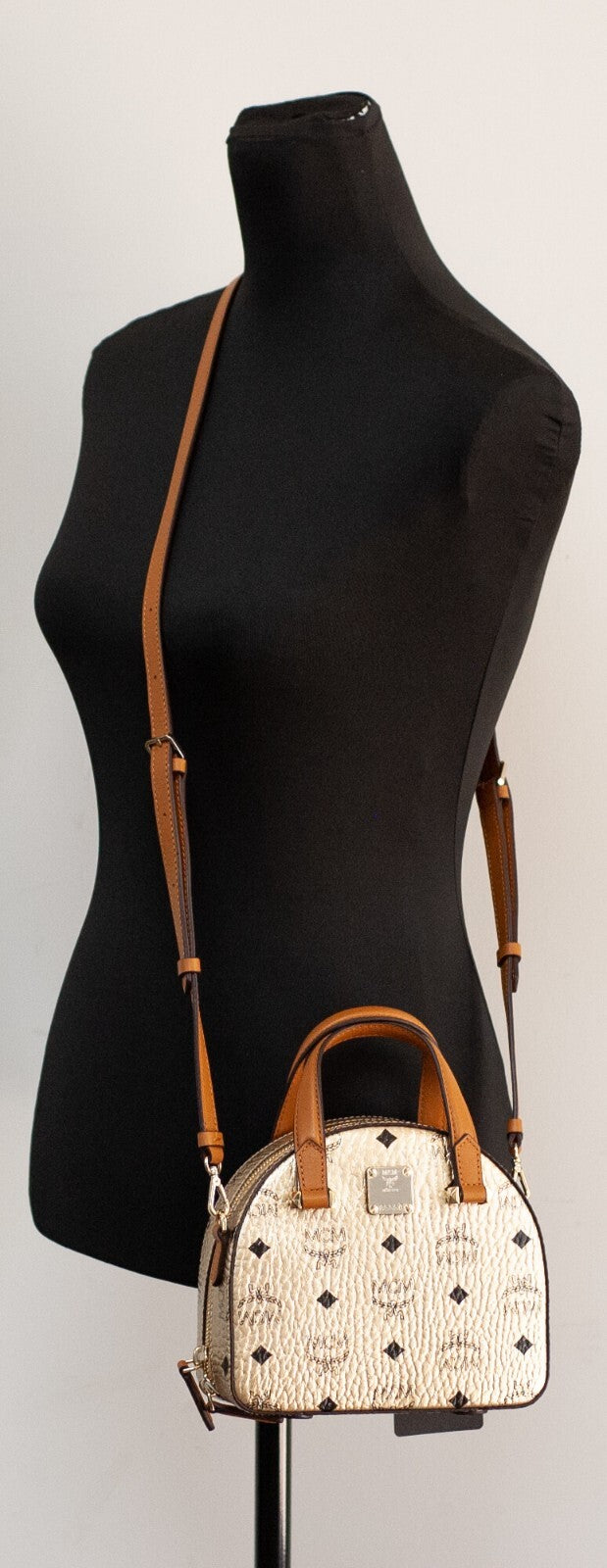 MCM Berlin Gold Leather Half Moon Mini Crossbody Bag