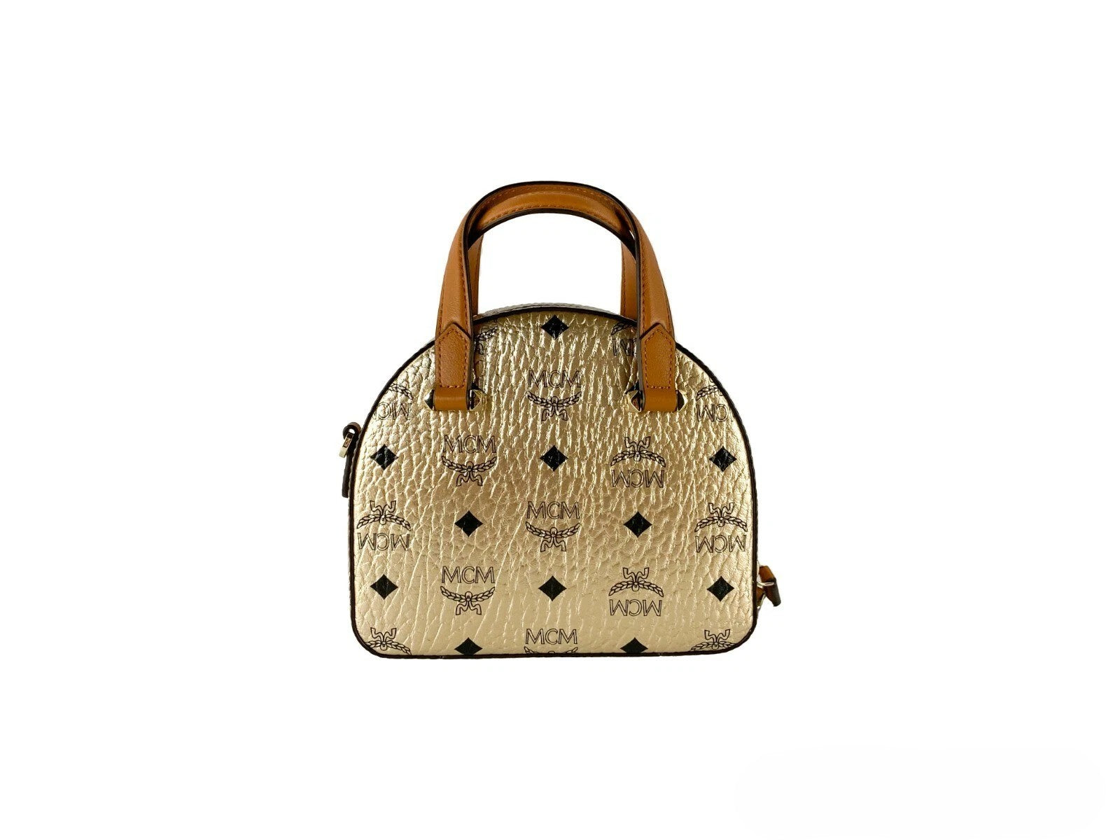 MCM Berlin Gold Leather Half Moon Mini Crossbody Bag
