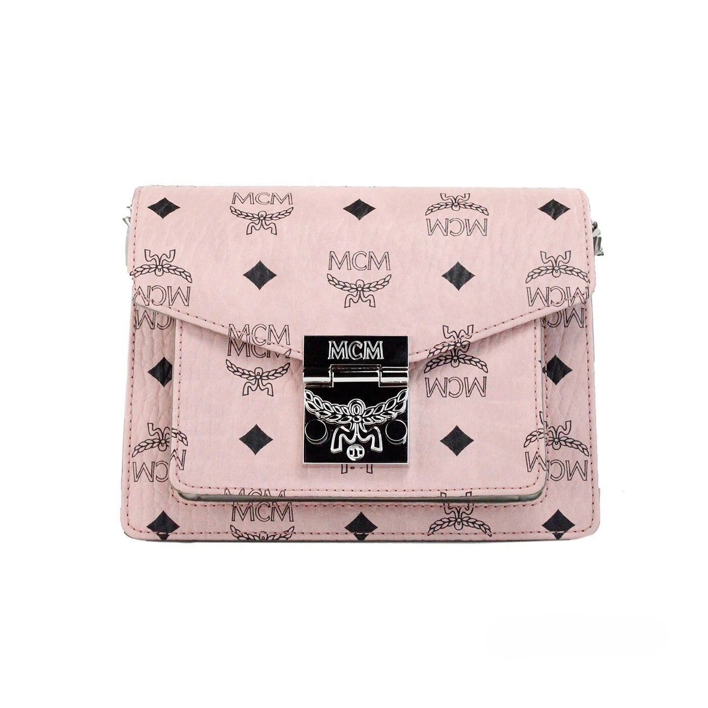 MCM Pink Leather Mini Flap Lock Crossbody Bag