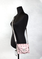 MCM Pink Leather Mini Flap Lock Crossbody Bag