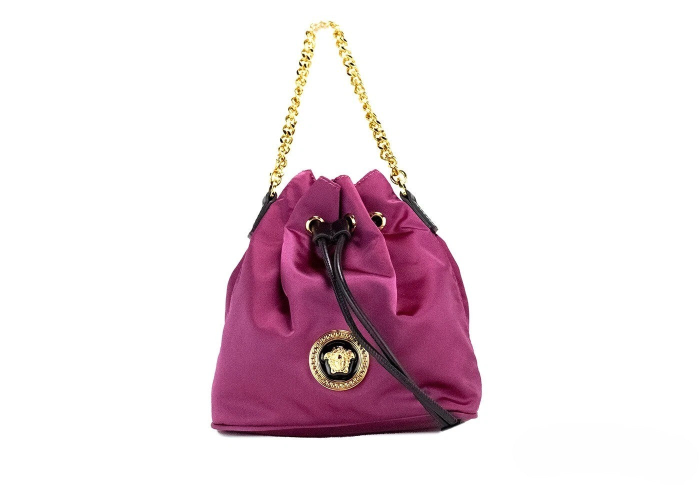 Versace Dahlia Nylon Leather Bucket Chain Crossbody Bag
