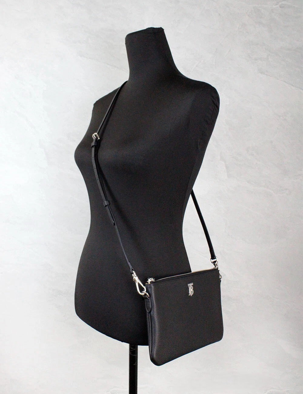 Burberry Black Grainy Leather Pouch Crossbody Bag