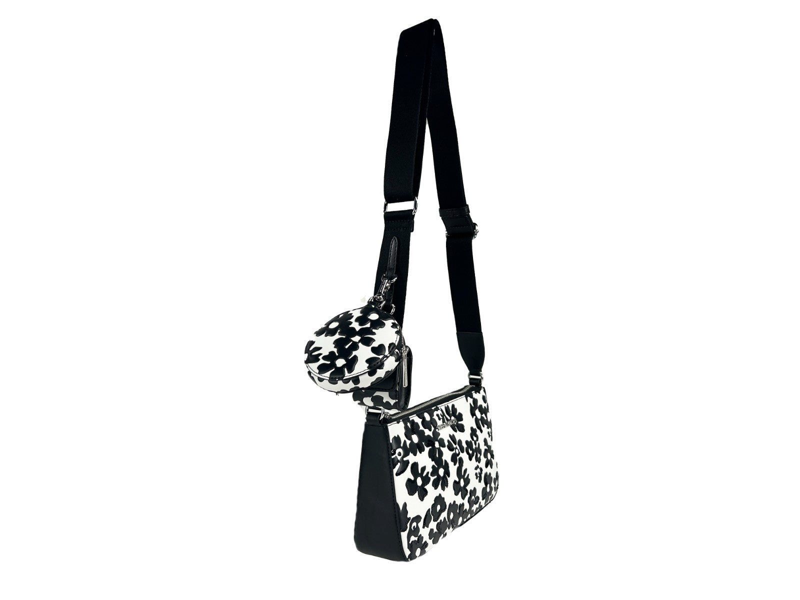 Michael Kors Black Leather Floral Crossbody Tech Bag