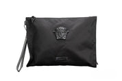 Versace svart nylon Medusa konvertibel kuvertväska/clutch