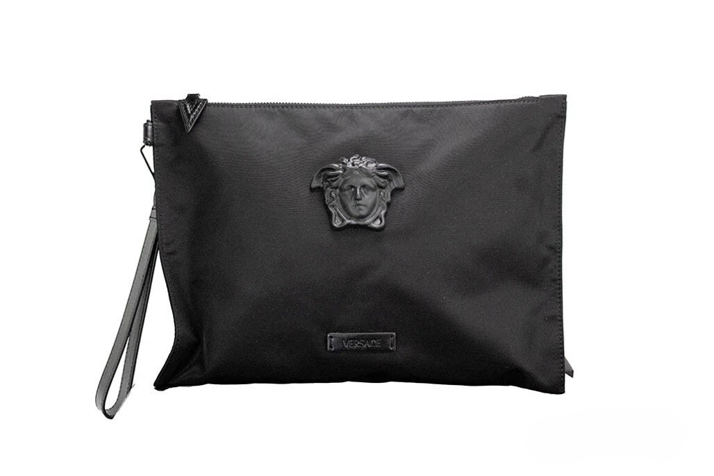 Versace svart nylon Medusa konvertibel kuvertväska/clutch