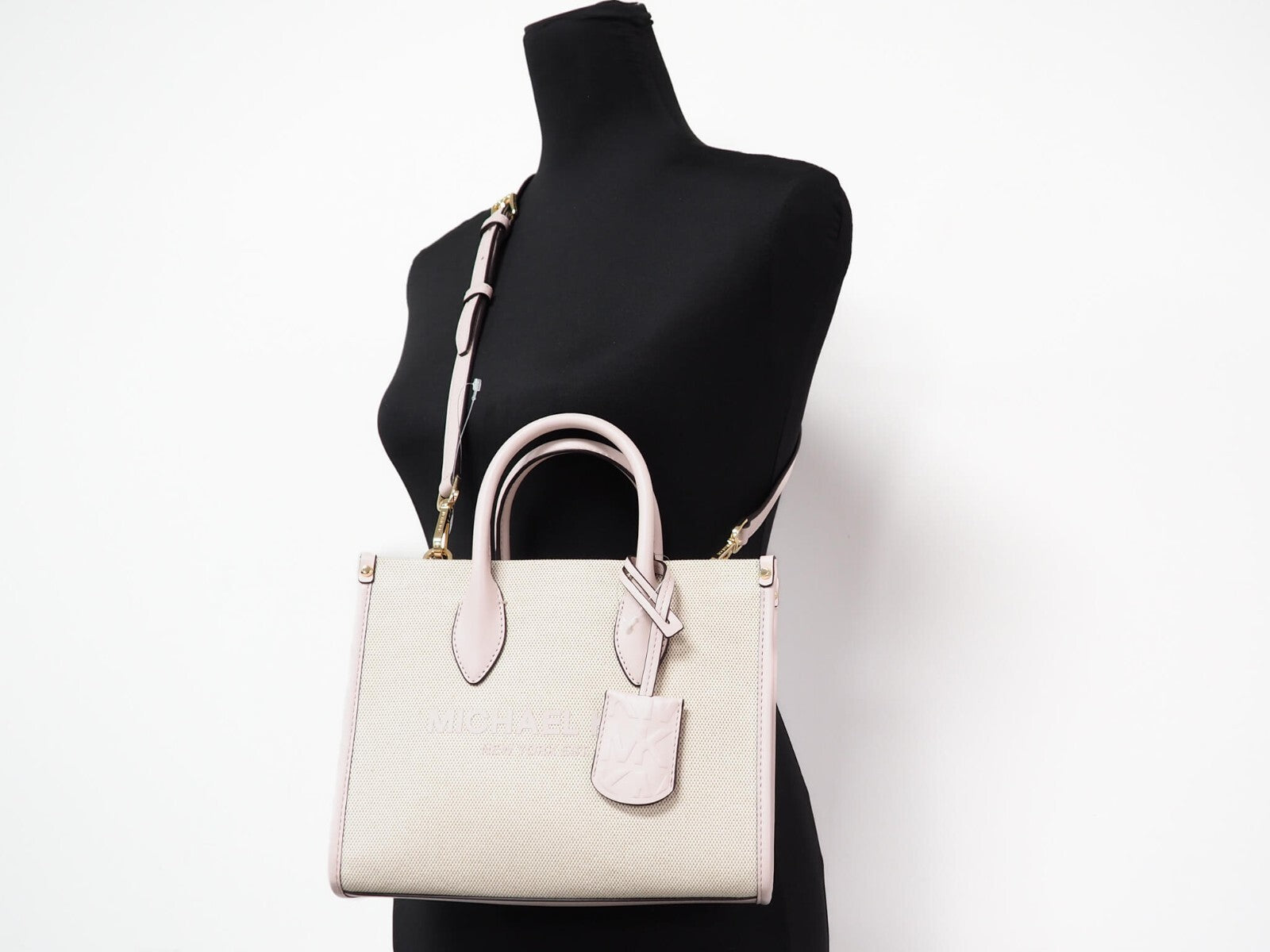 Michael Kors Mirella Powder Blush Canvas Shopper Crossbody Handbag