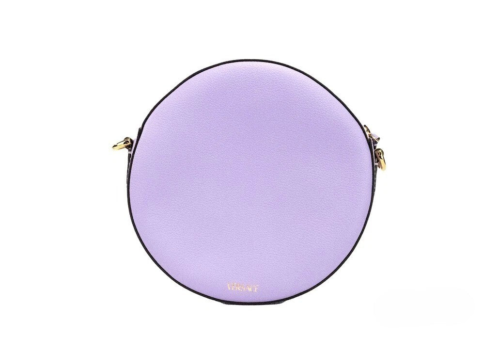 Versace Lilac Pebbled Leather Camera Case Crossbody Bag