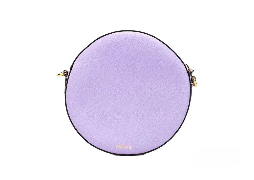 Versace Lilac Pebbled Leather Camera Case Crossbody Bag