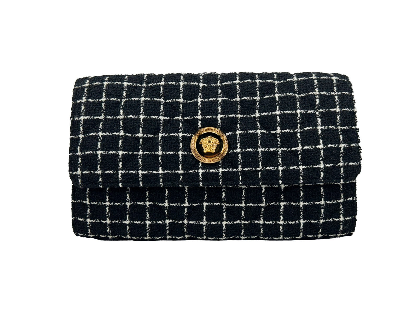 Versace Black Fabric Wallet On A Chain Crossbody Bag