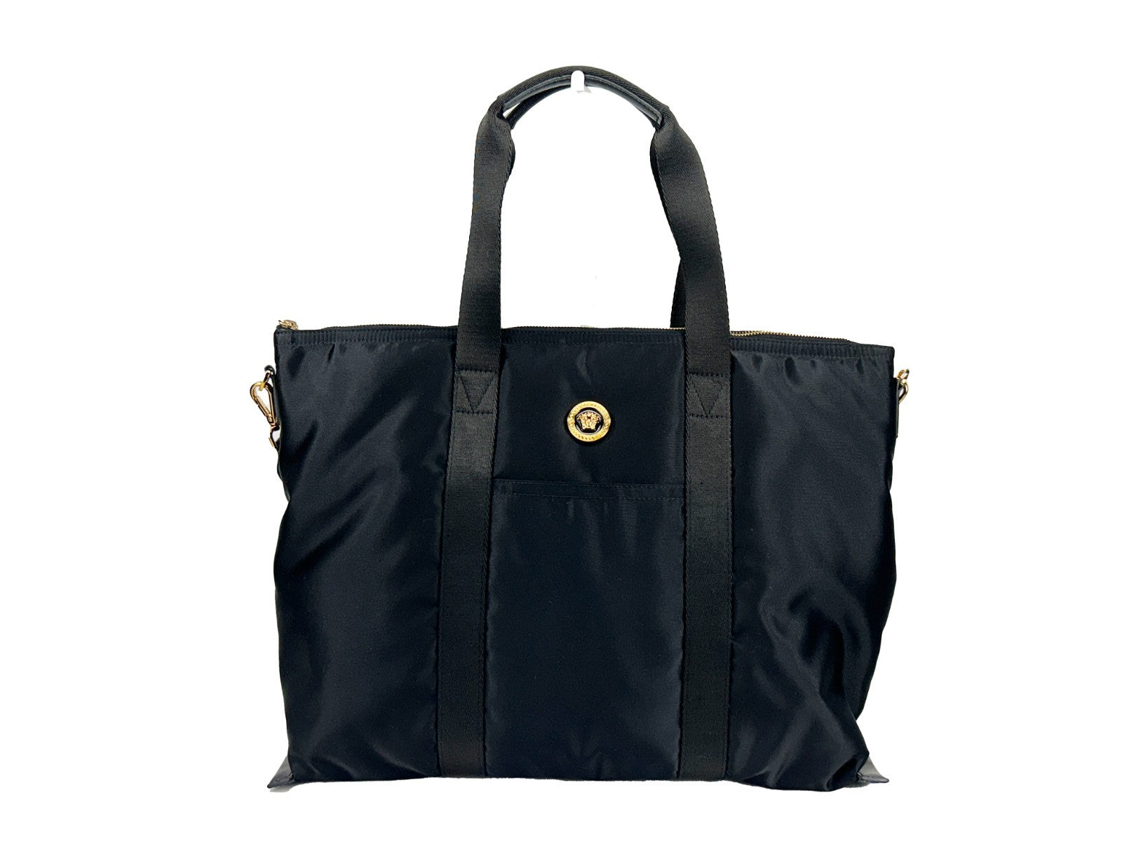 Versace Black Nylon La Medusa Shoulder Tote Bag