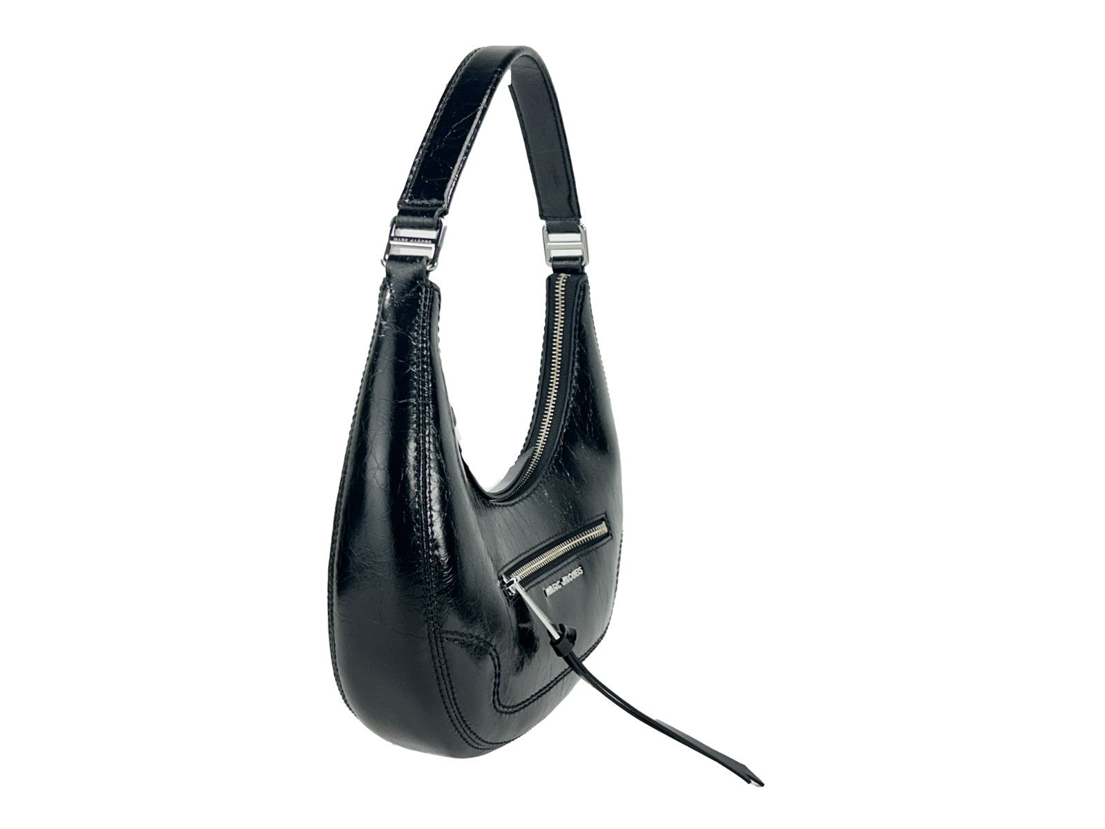 Marc Jacobs Black Cruiser Small Crescent Crinkle Leather Bag