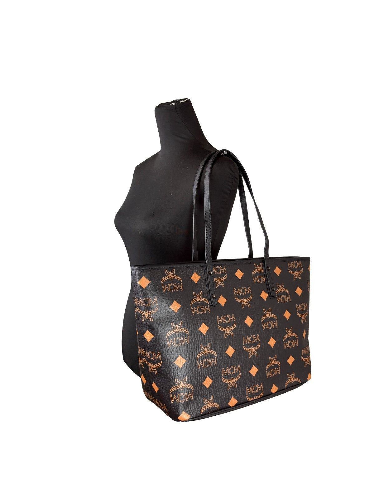 MCM Black Leather Shoulder Tote Bag