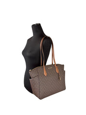 Michael Kors Marilyn Medium signaturväska i brunt läder/PVC