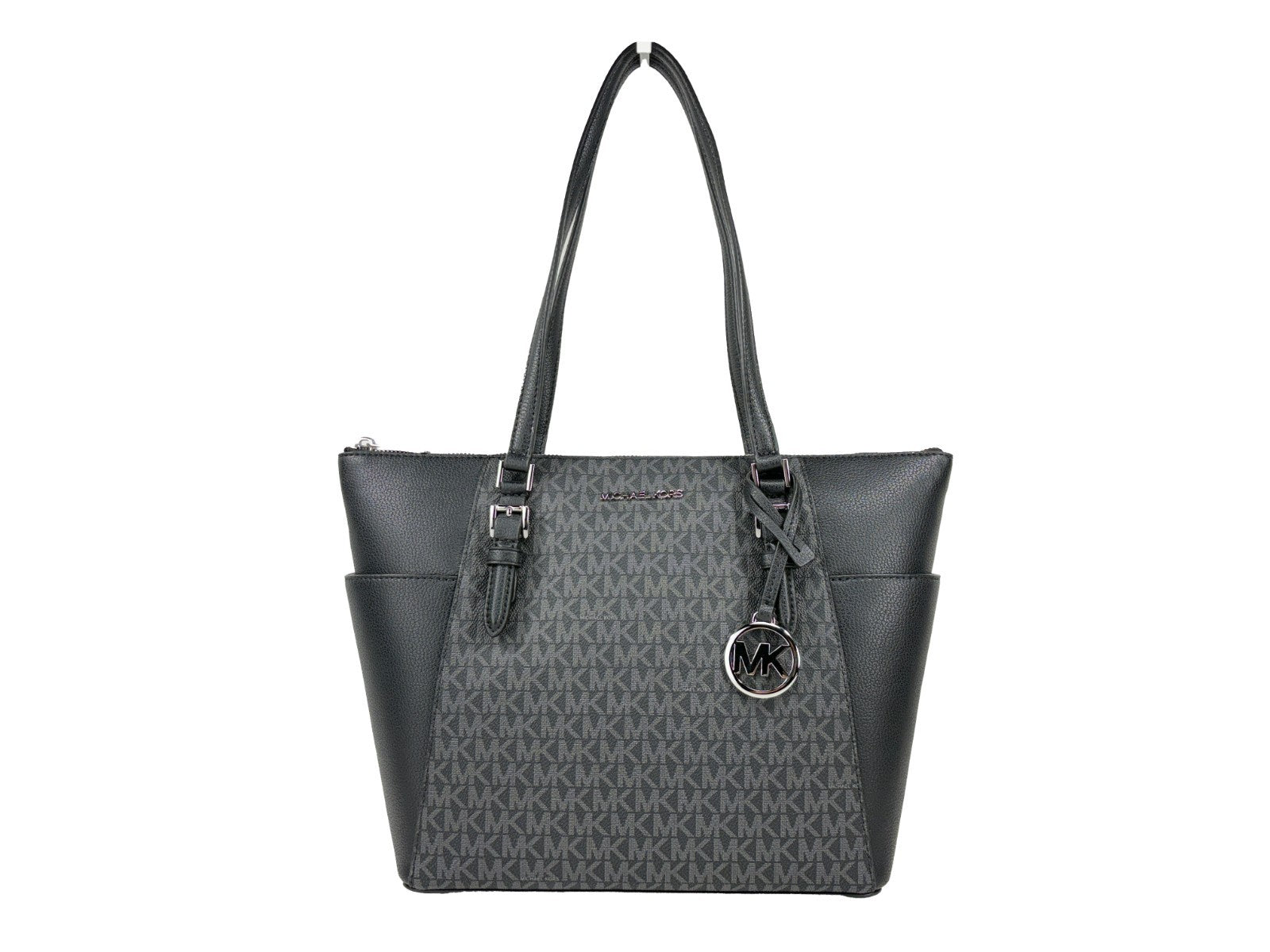 Michael Kors Charlotte Svart Signature Saffiano Läder Dragkedja Tote Väska