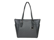 Michael Kors Charlotte Svart Signature Saffiano Läder Dragkedja Tote Väska