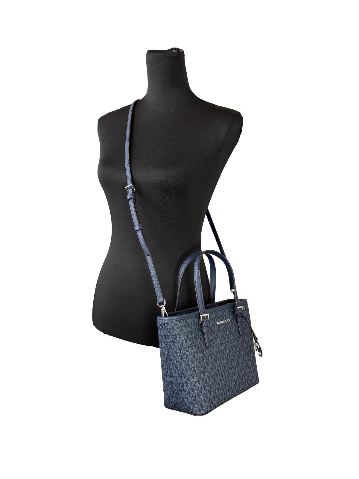 Michael Kors Marinblå Signature XS Carryall tygväska