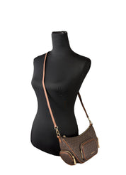 Michael Kors Merritt Convertible Crossbody Bag in Brown PVC and Leather