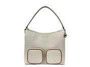 Michael Kors Merritt Large Cargo Shoulder Bag in Vanilla PVC and Leather