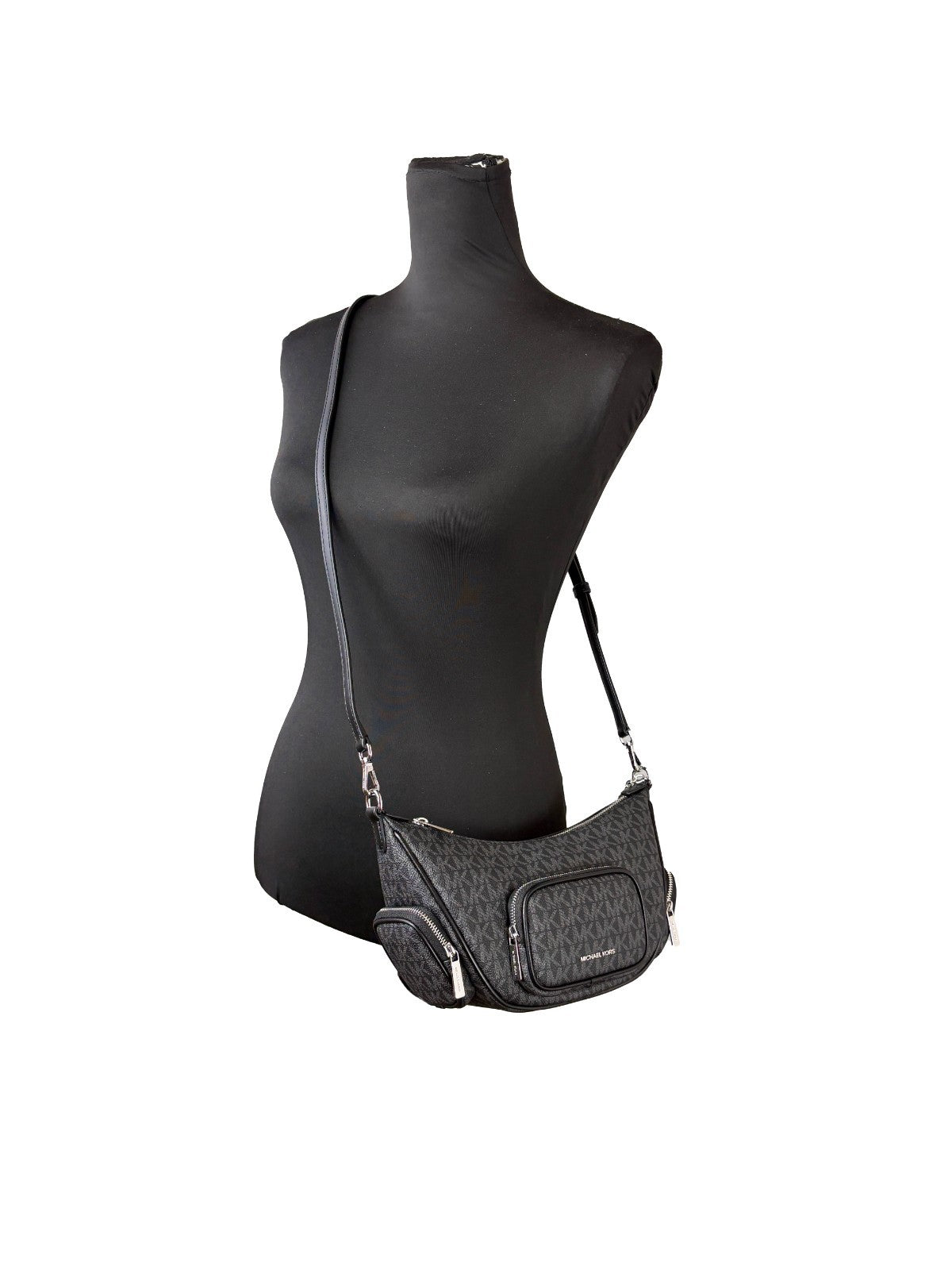 Michael Kors Merritt Convertible Crossbody Bag in Black PVC and Leather