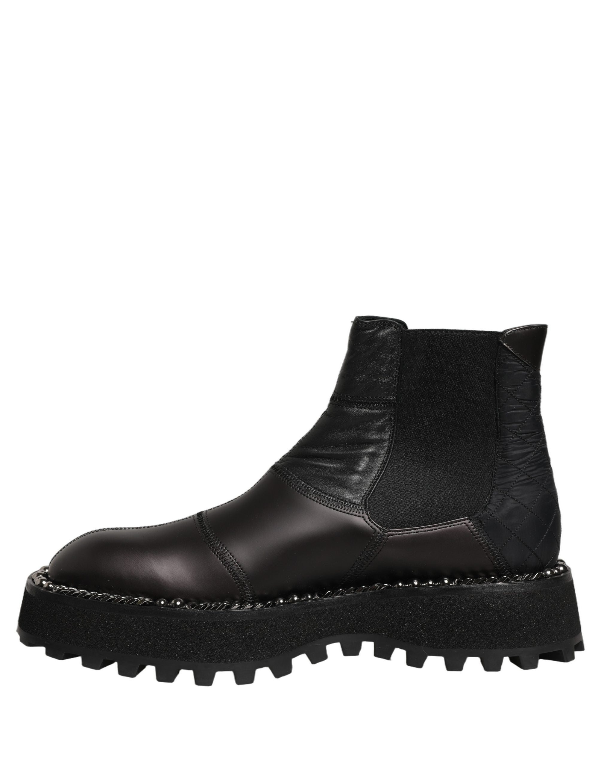 Dolce & Gabbana Black Leather Chelsea Boots with Chain Detail