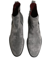 Dolce & Gabbana Gray Suede Chelsea Boots with Zipper