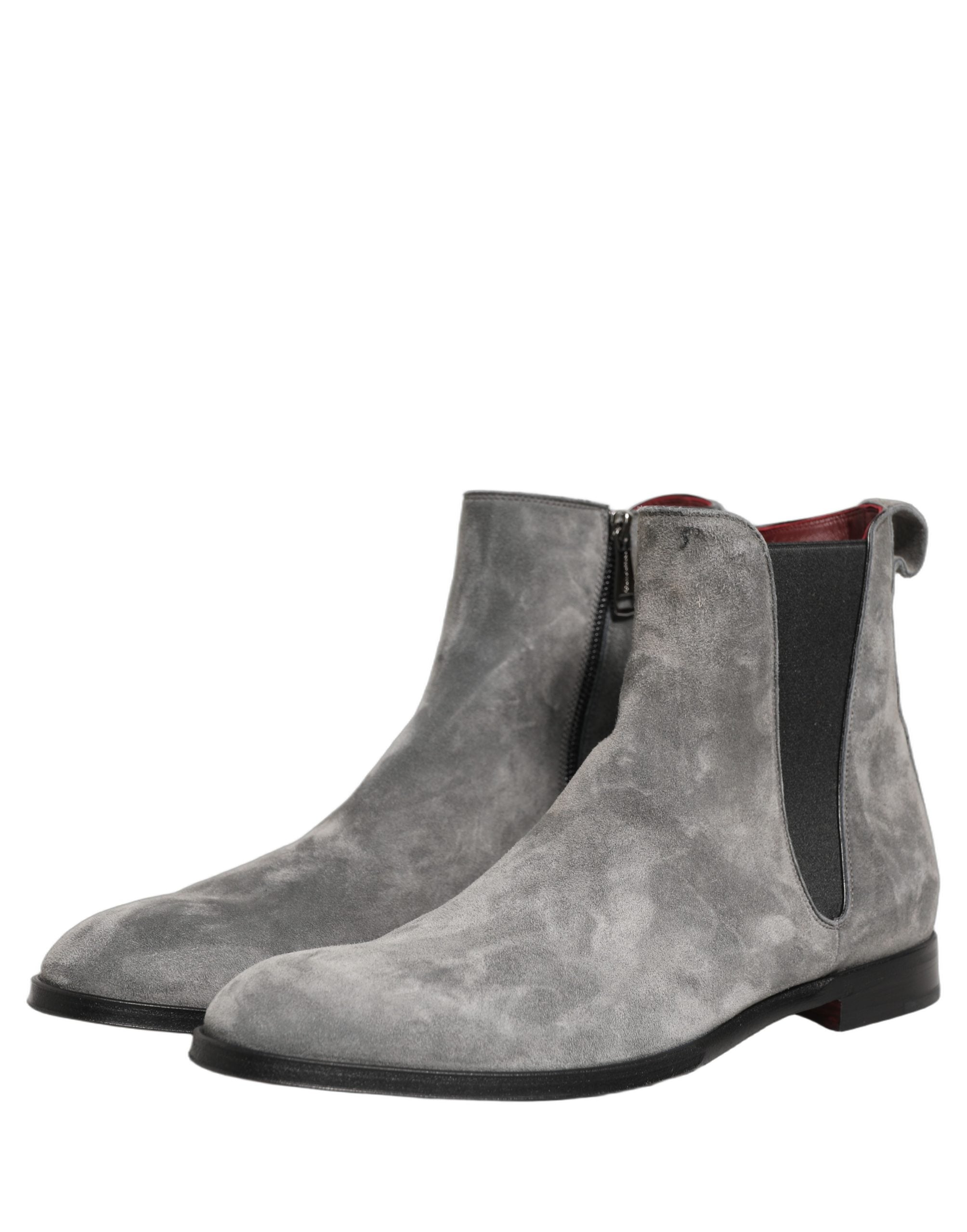 Dolce & Gabbana Gray Suede Chelsea Boots with Zipper