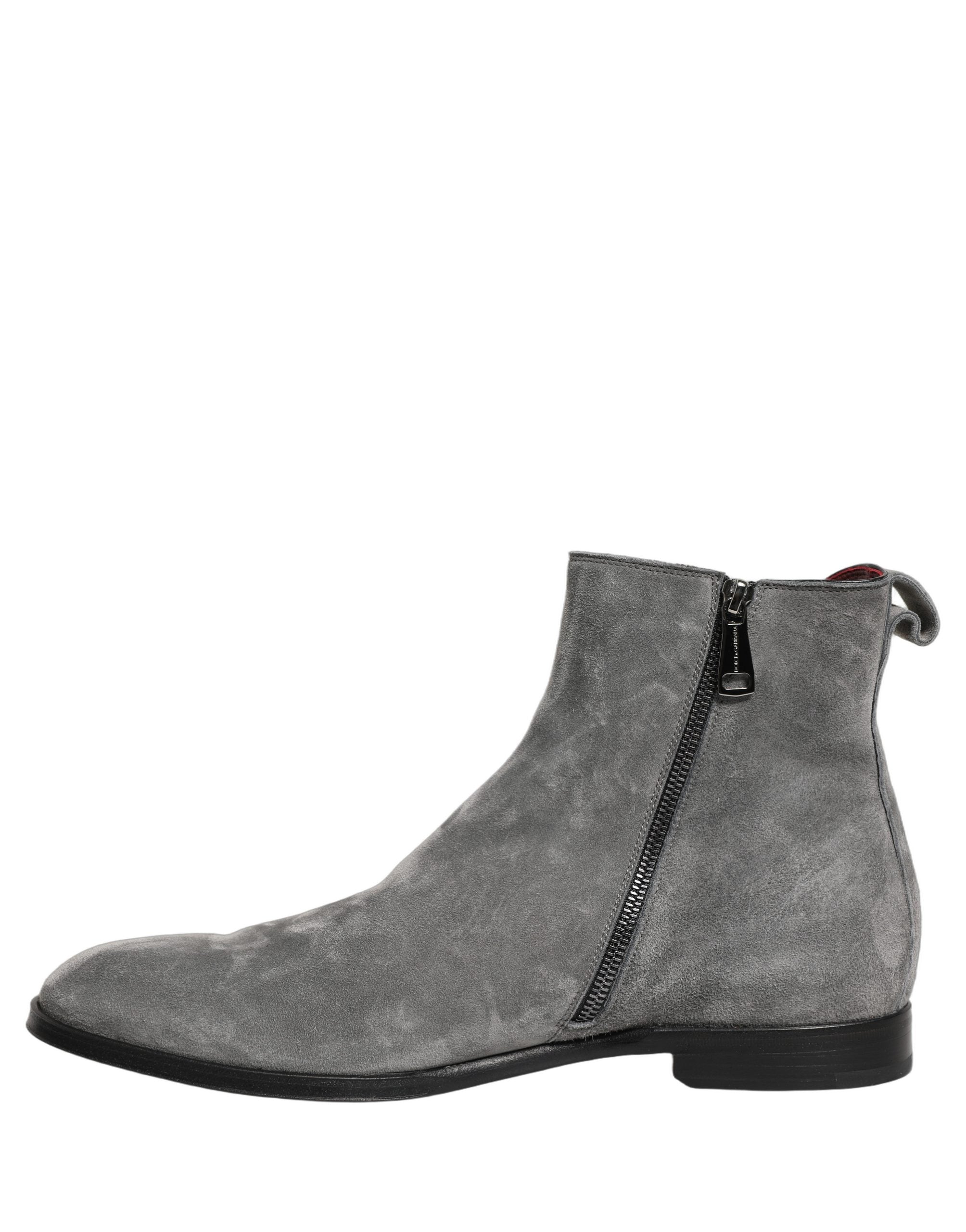 Dolce & Gabbana Gray Suede Chelsea Boots with Zipper