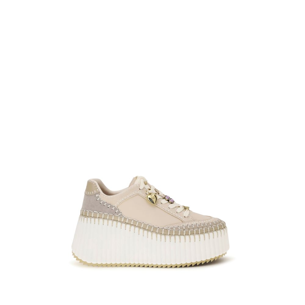 Chloé Beige Calf Leather Platform Sneakers