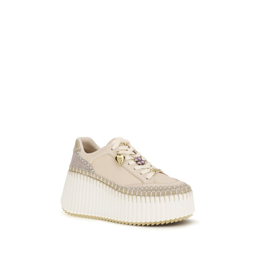 Chloé Beige Calf Leather Platform Sneakers