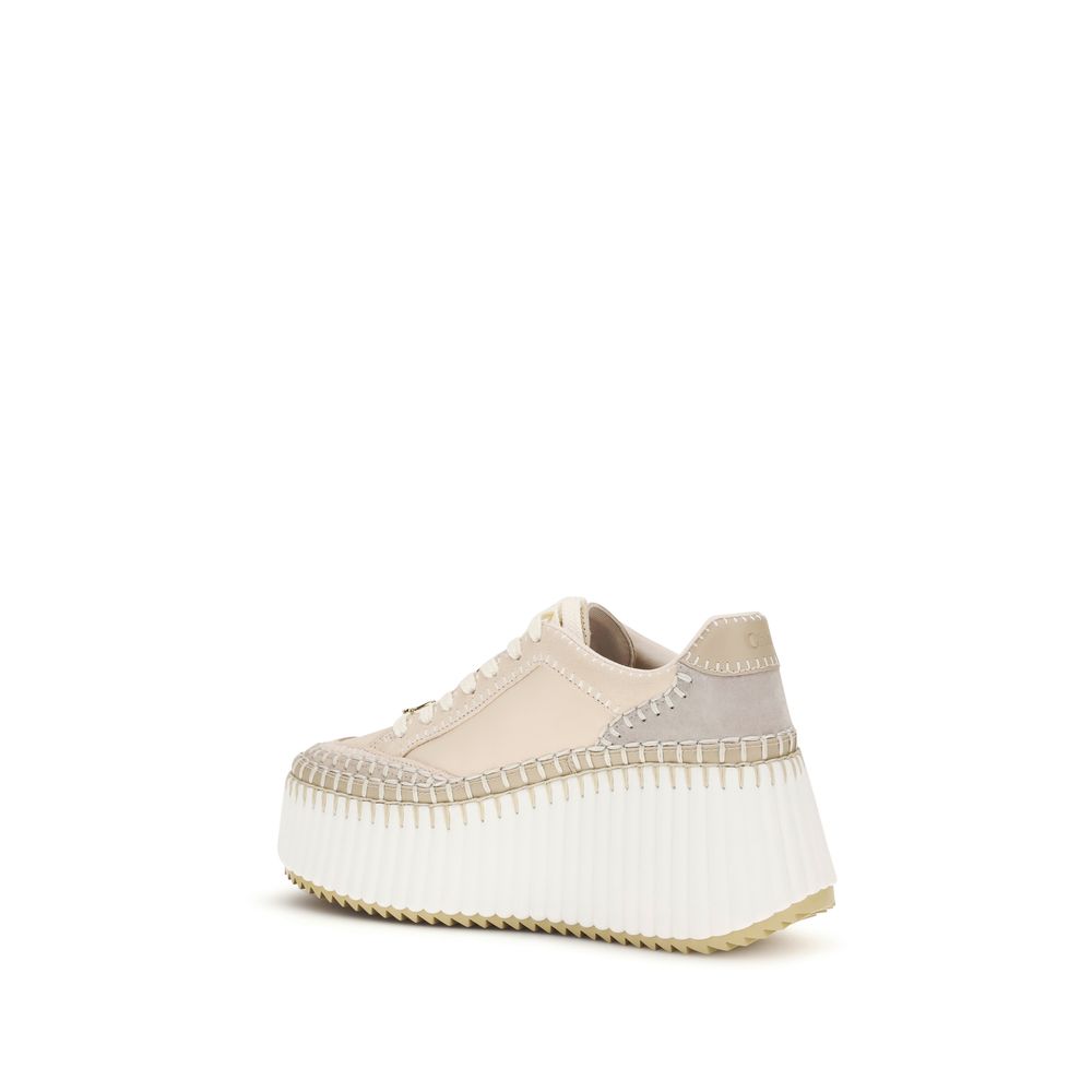 Chloé Beige Calf Leather Platform Sneakers