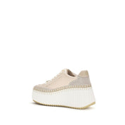 Chloé Beige Calf Leather Platform Sneakers