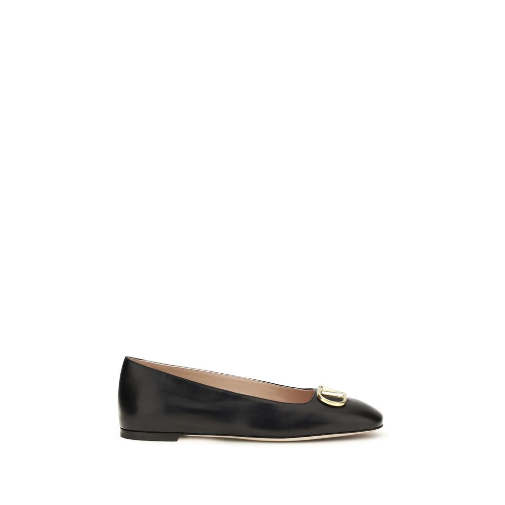 Valentino Garavani Black Calf Leather Ballet Flats