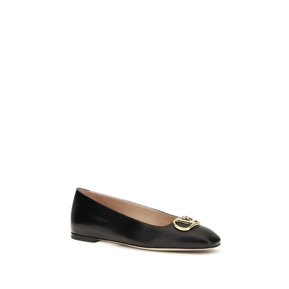 Valentino Garavani Black Calf Leather Ballet Flats