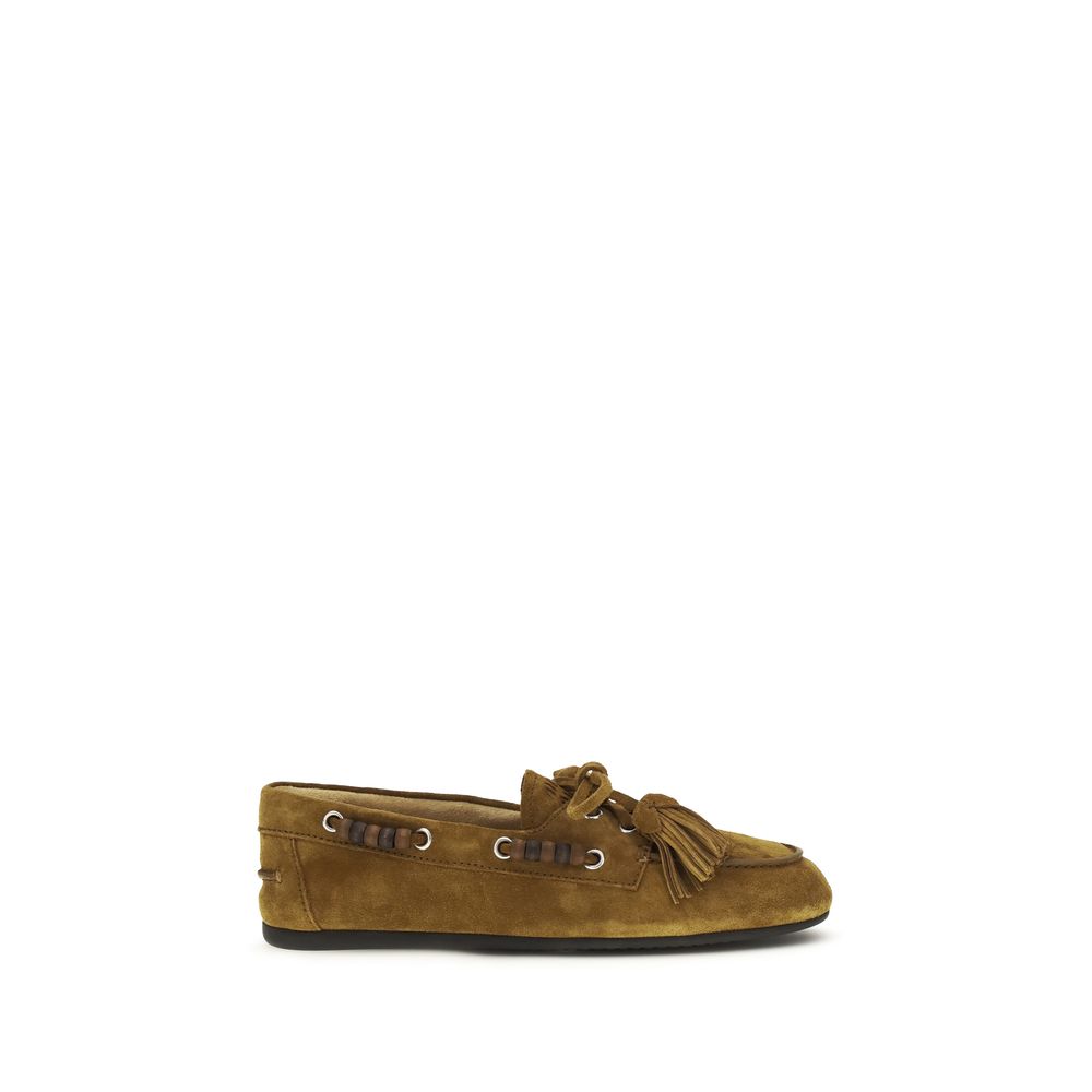 Miu Miu Beige Suede Slip-On Loafers