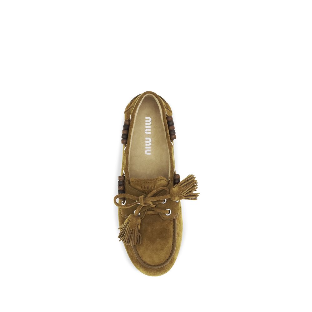 Miu Miu Beige Suede Slip-On Loafers