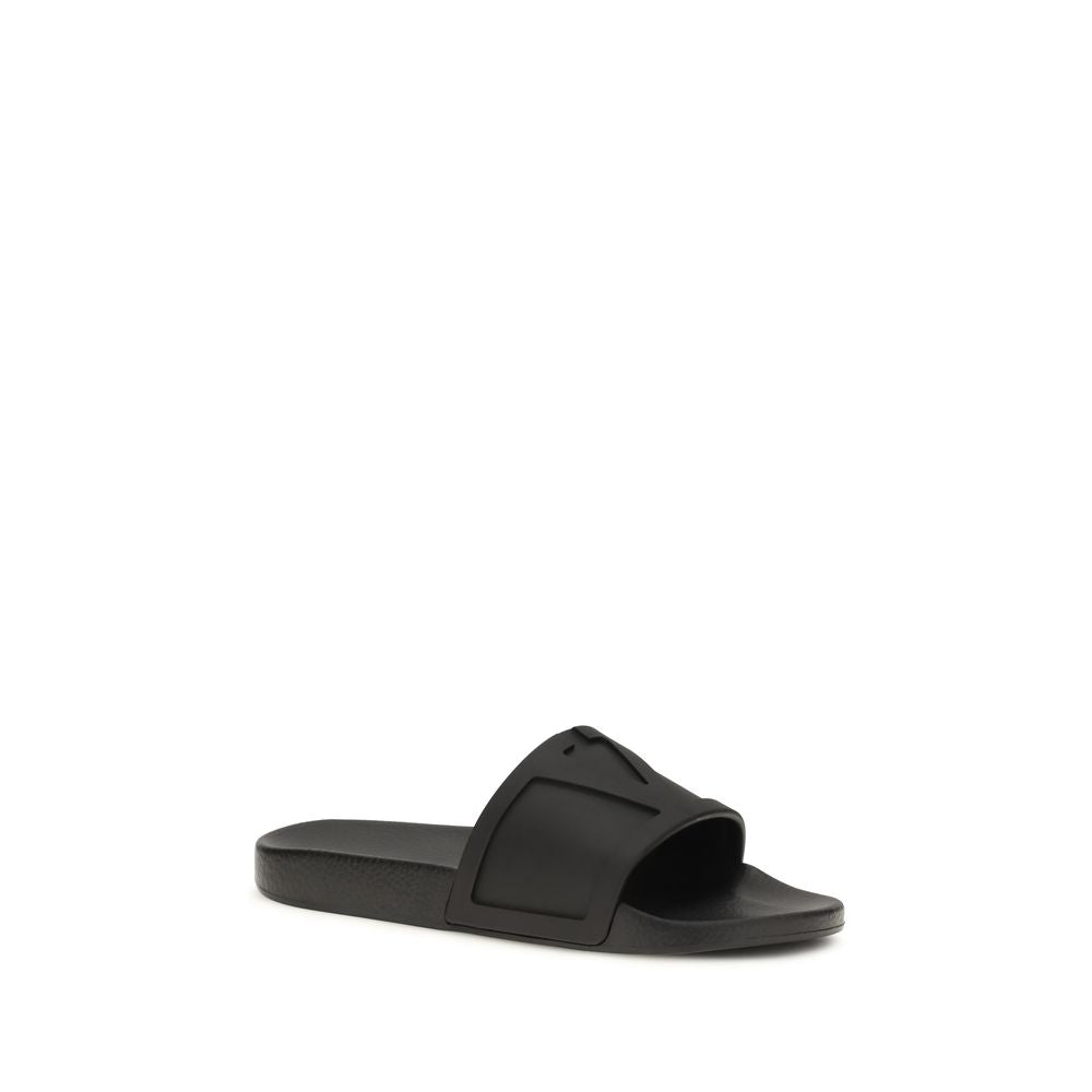 Valentino Garavani Black Rubber Slider Sandals