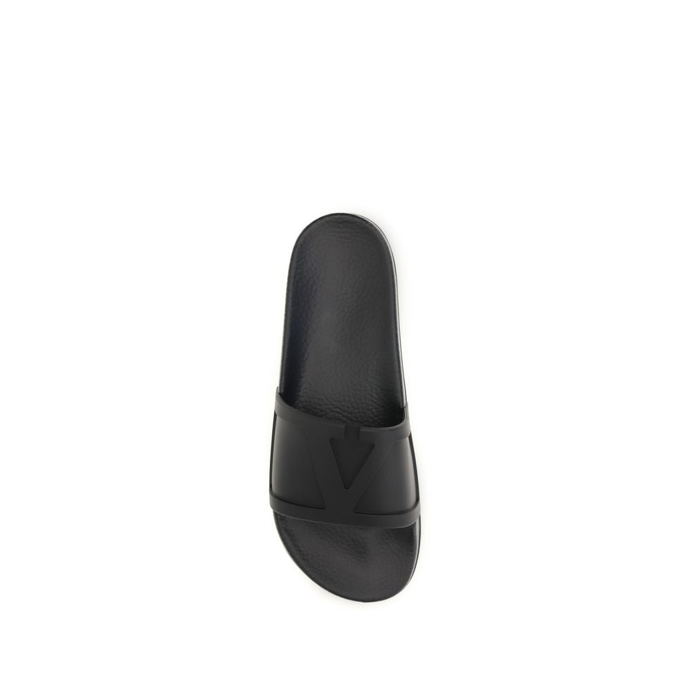 Valentino Garavani Black Rubber Slider Sandals