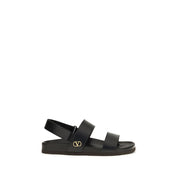 Valentino Garavani Black Calf Leather Flat Sandals