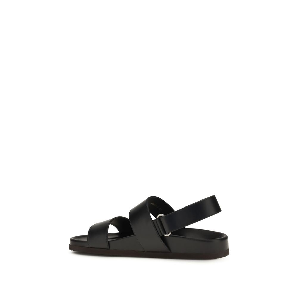 Valentino Garavani Black Calf Leather Flat Sandals