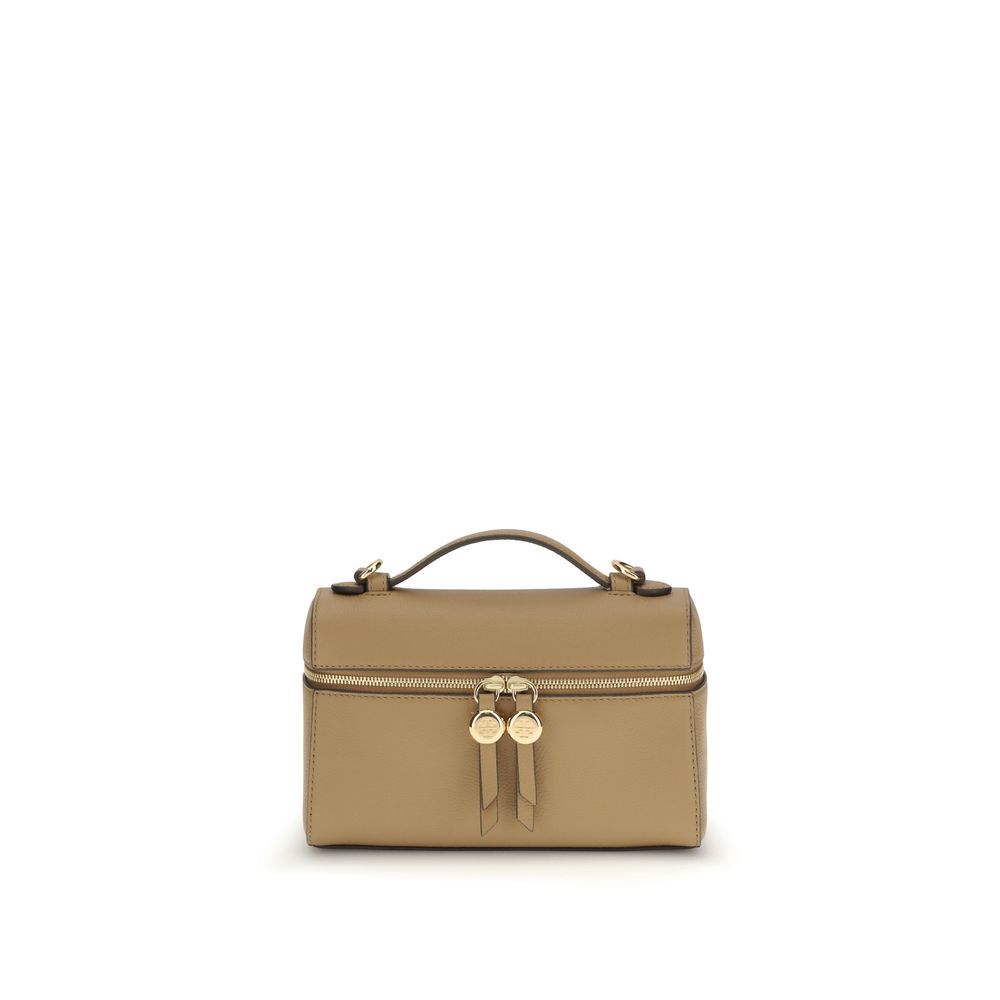 Tory Burch Beige Pebbled Leather Top Handle Bag