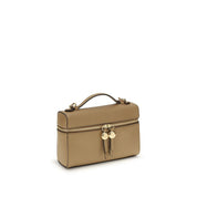 Tory Burch Beige Pebbled Leather Top Handle Bag