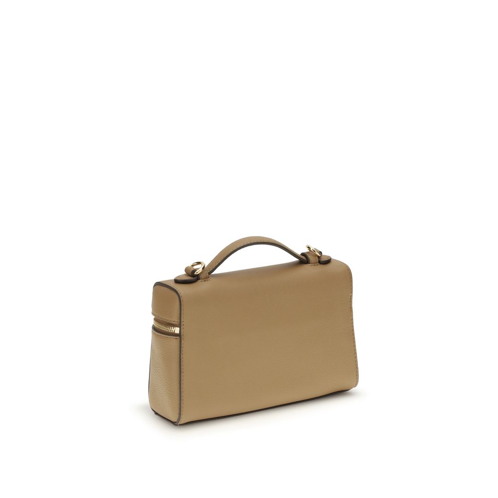 Tory Burch Beige Pebbled Leather Top Handle Bag