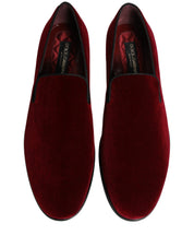 Dolce & Gabbana Maroon Velvet Slip-On Loafers