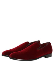 Dolce & Gabbana Maroon Velvet Slip-On Loafers