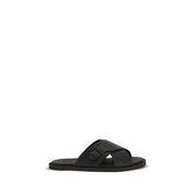 Fendi Black Calf Leather Flat Sandals