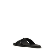 Fendi Black Calf Leather Flat Sandals