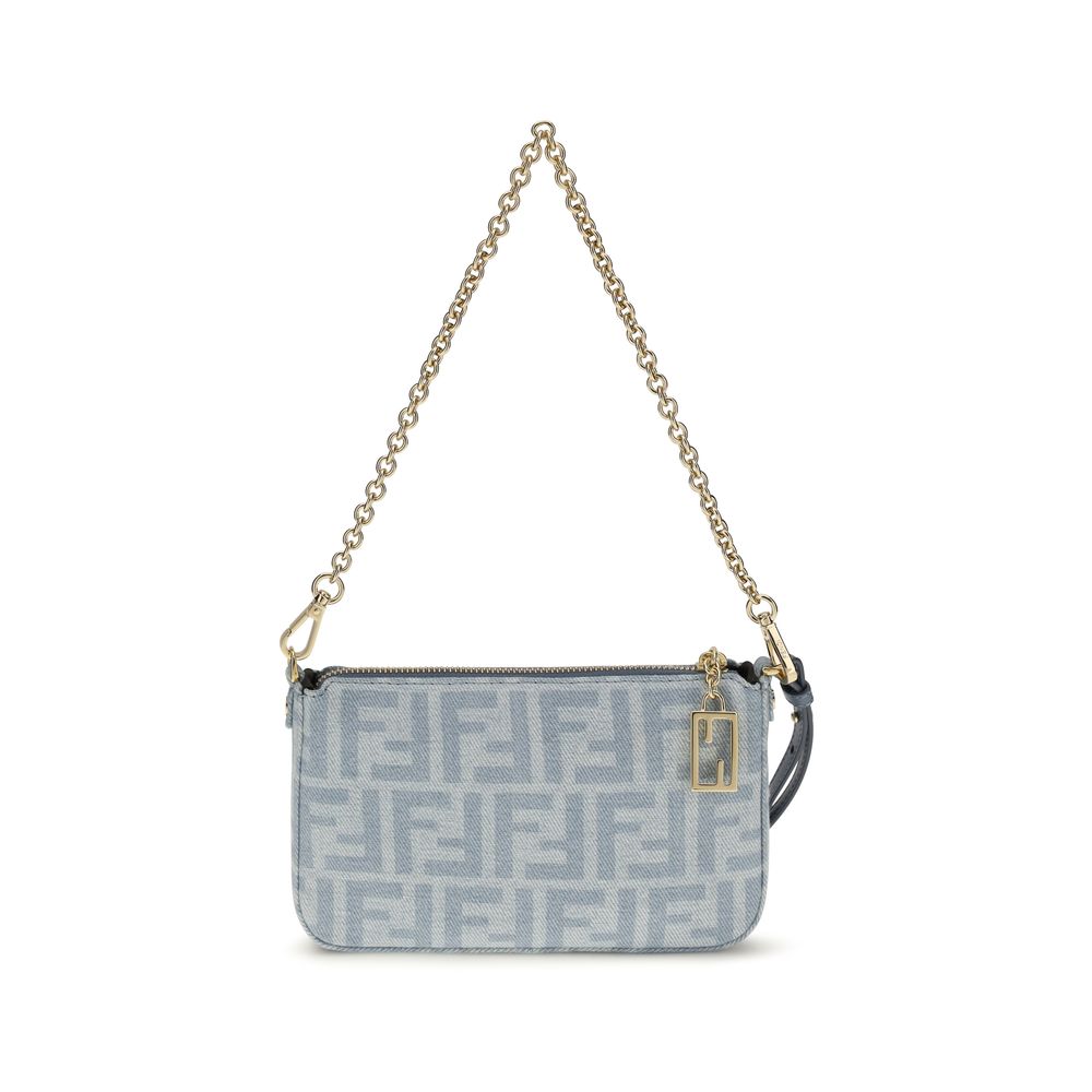 Fendi Blue Organic Cotton FF Denim Baguette Clutch