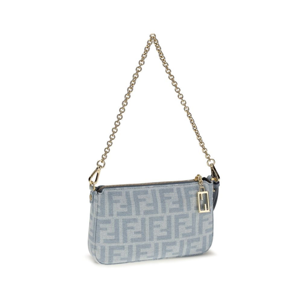 Fendi Blue Organic Cotton FF Denim Baguette Clutch