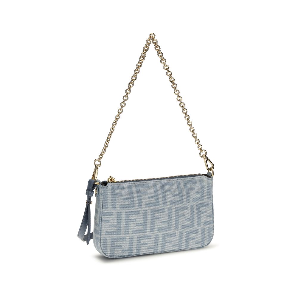 Fendi Blue Organic Cotton FF Denim Baguette Clutch